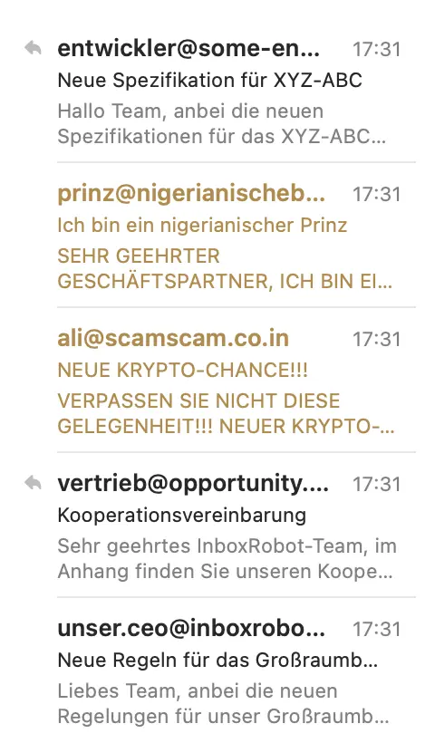 InboxRobot Inbox mit Stati