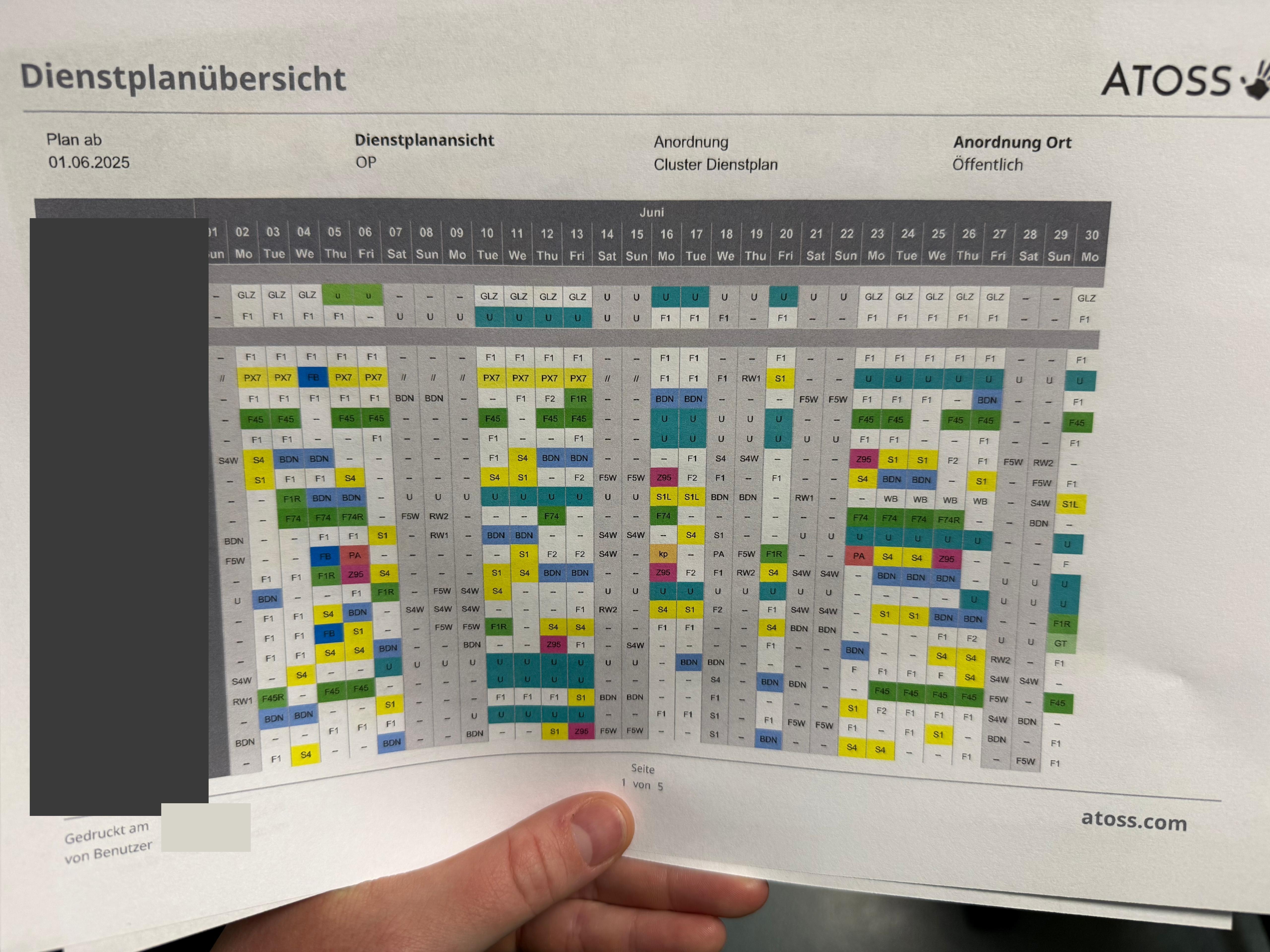 Beispiel eines ausgehängten Schichtplans